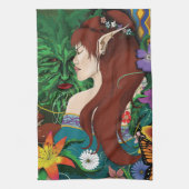 Groen Man Elf Fantasy Floral Theedoek (Verticaal)
