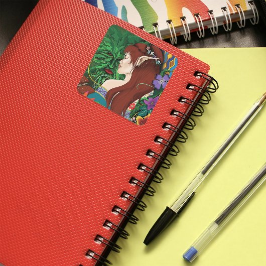 Groen Man Elf Fantasy Floral Vierkante Sticker