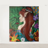Groen Man Elf Fantasy Floral Wandkleed (Voorkant)