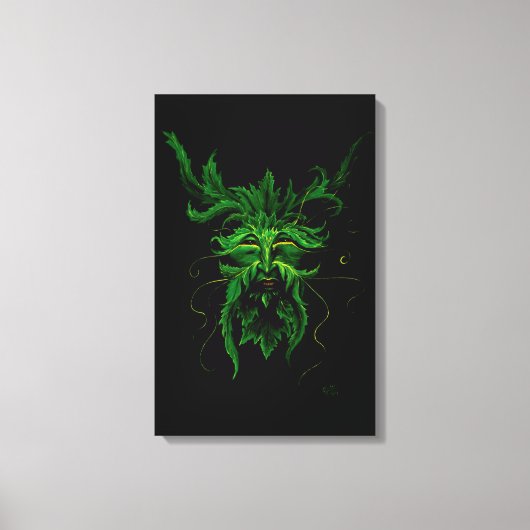 Groen Man Fae Leaves Zwart Canvas Afdruk (Voorkant)