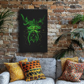 Groen Man Fae Leaves Zwart Canvas Afdruk