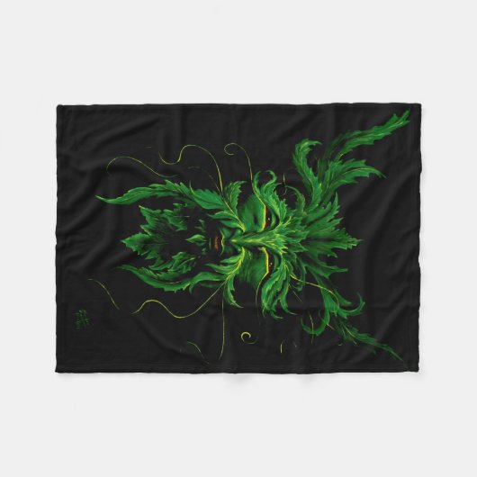 Groen Man Fae Leaves Zwart Fleece Deken (Voorkant (Horizontaal))