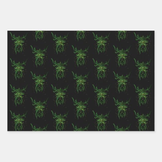 Groen Man Fae Leaves Zwart Inpakpapier Vel (Voorkant 3)