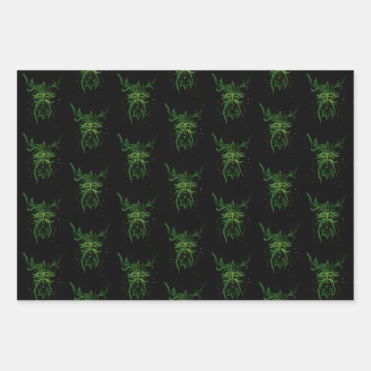 Groen Man Fae Leaves Zwart Inpakpapier Vel (Voorkant)