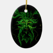 Groen Man Fae Leaves Zwart Keramisch Ornament (Voorkant)