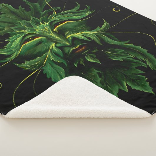 Groen Man Fae Leaves Zwart Sherpa Deken (3/4)