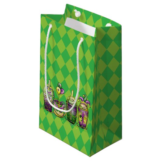 GROEN MARDI GRAS DIAMOND EN PAARSE GOLD BEVERAGES KLEIN CADEAUZAKJE (Voorkant Gekanteld)