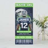Groen & Marine Voetbal Ticket Verjaardagsuitnodigi (Staand voorkant)