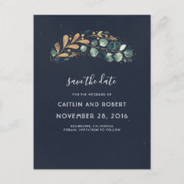 Groen, marineblauw en gouden Vintage sparen de dat Aankondigingskaart