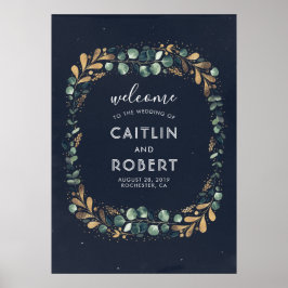 Groen, marinesblauw en goudgroen huwelijk poster