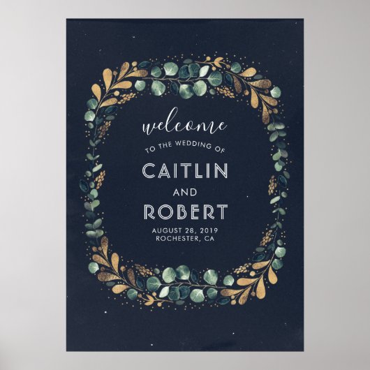 Groen, marinesblauw en goudgroen huwelijk poster (Voorkant)