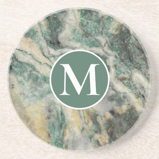 Groen Mariposiet Mineraal Steen Patroon Monogram Zandsteen Onderzetter (Voorkant)