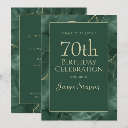 Groen marmer 70ste verjaardag kaart (Voorkant / Achterkant)