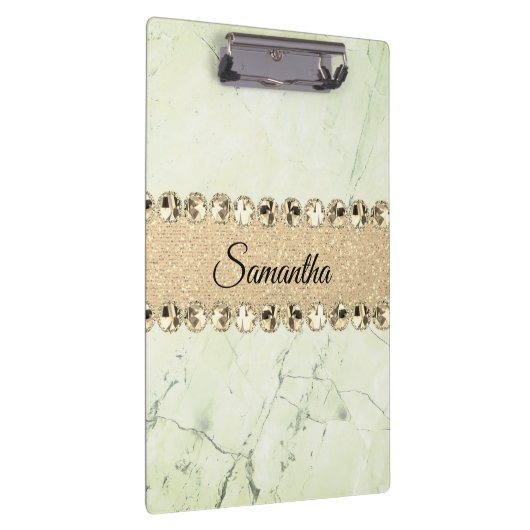 Groen Marmer Diamant Bling Gepersonaliseerd Klembord (Rechts)