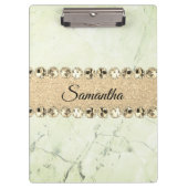 Groen Marmer Diamant Bling Gepersonaliseerd Klembord (Voorkant)