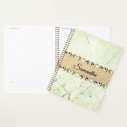 Groen Marmer Diamant Bling Gepersonaliseerd Planner (Display)