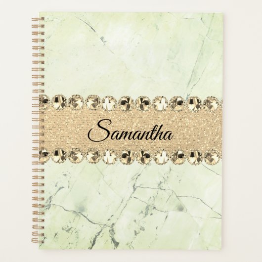 Groen Marmer Diamant Bling Gepersonaliseerd Planner (Voorkant)