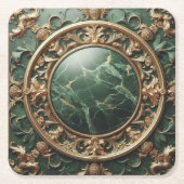 Groen marmer en gouden versiering kartonnen onderzetters (Voorkant)