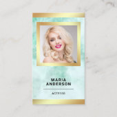 Groen marmer Gold Model Actress QR Code Foto Visitekaartje (Voorkant)