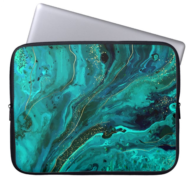 Groen Marmer & Goud: Luxe Textuur Laptop Sleeve (Voorkant)