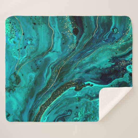 Groen Marmer & Goud: Luxe Textuur Sherpa Deken (Voorkant (horizontaal))