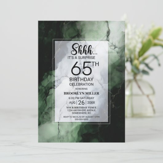 Groen Marmer Verrassing 65e Verjaardagsfeestje Kaart (Staand voorkant)