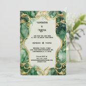 Groen Marmer Waterverf Gouden Trim Elegante Bruilo Kaart (Staand voorkant)