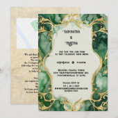 Groen Marmer Waterverf Gouden Trim Elegante Bruilo Kaart (Voorkant / Achterkant)