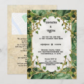 Groen Marmer Waterverf Ivy Trim Elegante Bruiloft Kaart (Voorkant / Achterkant)
