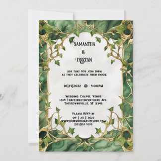 Groen Marmer Waterverf Ivy Trim Elegante Bruiloft Kaart