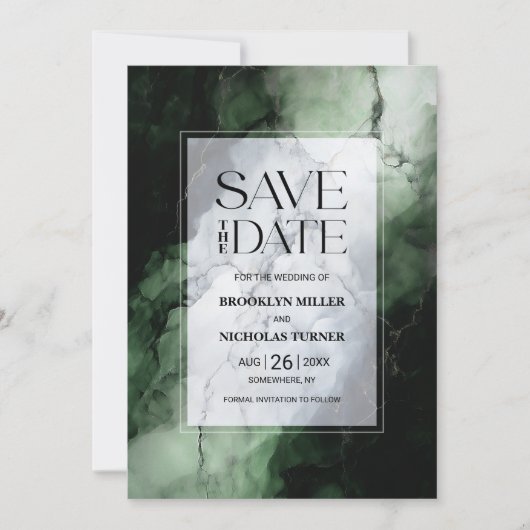 Groen Marmeren Bruiloft Sla de Datum op Save The Date (Voorkant)