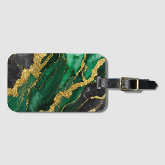 Groen marmeren patroon met goud bagagelabel (Voorkant (horizontaal))