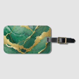 Groen marmeren patroon met goud bagagelabel