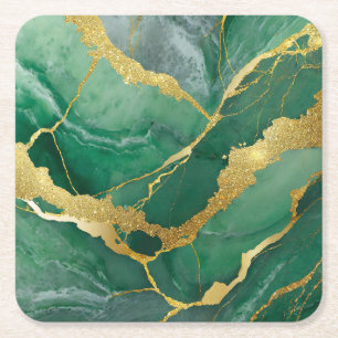 Groen marmeren patroon met goud kartonnen onderzetters