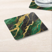 Groen marmeren patroon met goud kartonnen onderzetters (Schuin)