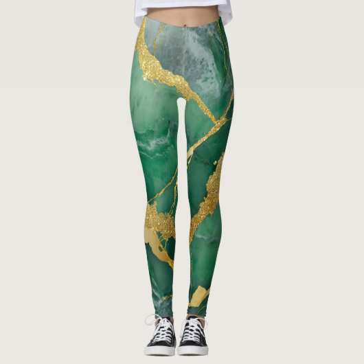 Groen marmeren patroon met goud leggings (Voorkant)