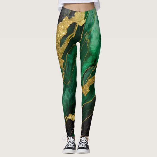 Groen marmeren patroon met goud leggings (Voorkant)