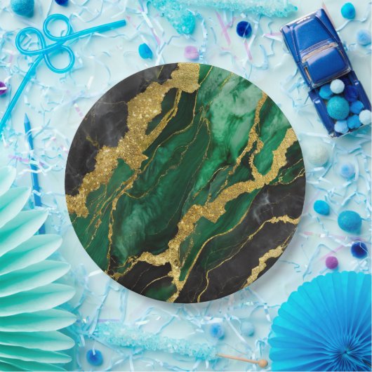 Groen marmeren patroon met goud papieren bordje (Feest)