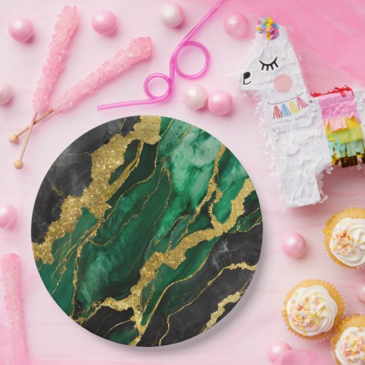 Groen marmeren patroon met goud papieren bordje (Feest)