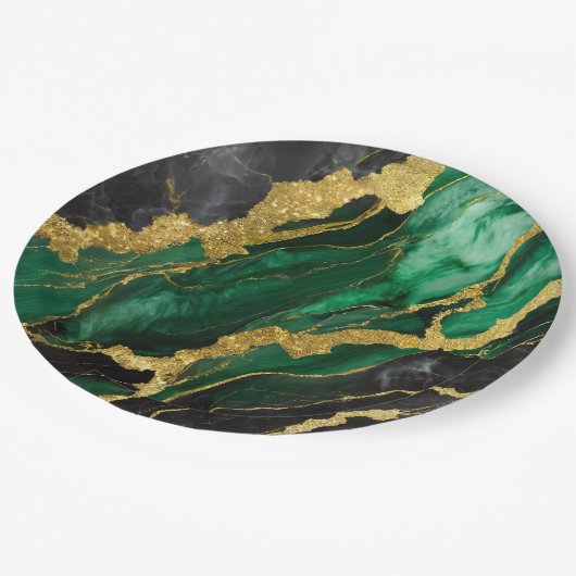 Groen marmeren patroon met goud papieren bordje (Gekanteld)