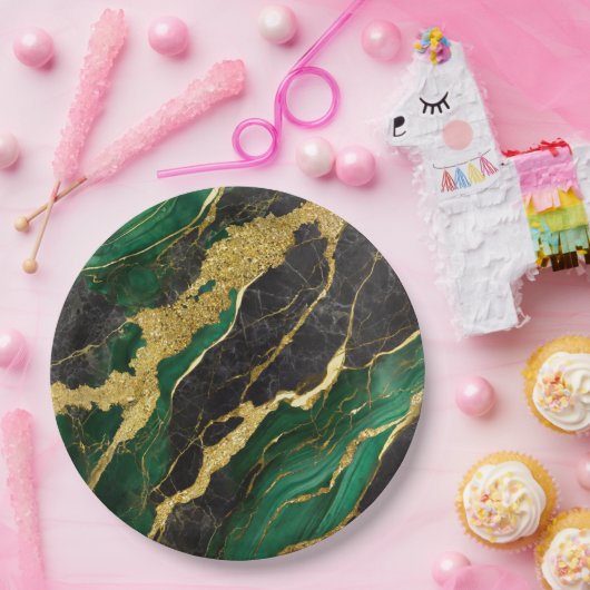 Groen marmeren patroon met goud papieren bordje (Feest)