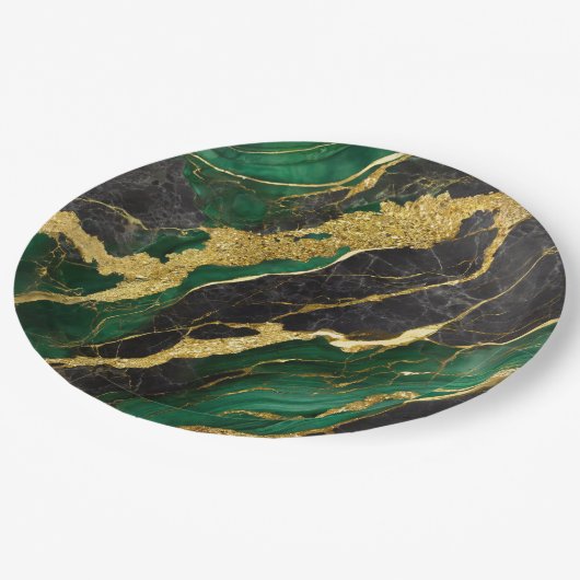 Groen marmeren patroon met goud papieren bordje (Gekanteld)