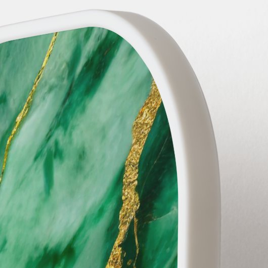 Groen marmeren patroon met goud pickleball paddle (Links Detail)