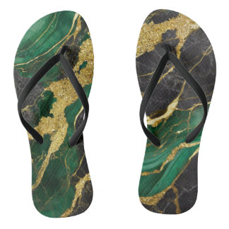 Groen marmeren patroon met goud teenslippers