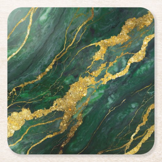 Groen marmerpatroon met goud kartonnen onderzetters (Voorkant)