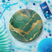 Groen marmerpatroon met goud papieren bordje (Feest)