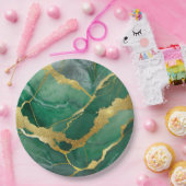 Groen marmerpatroon met goud papieren bordje (Feest)