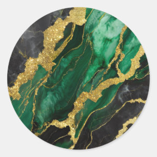 Groen marmerpatroon met goud ronde sticker