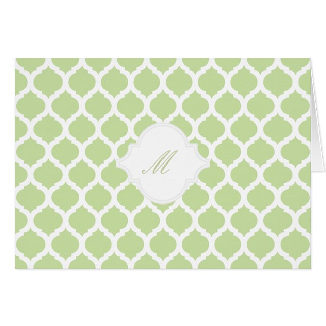 Groen Marokkaans Patroon met Monogram Note Cards (Voorkant Horizontaal)
