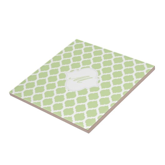 Groen Marokkaans Patroon met Monogram Tile Trivet Tegeltje (Zijkant)